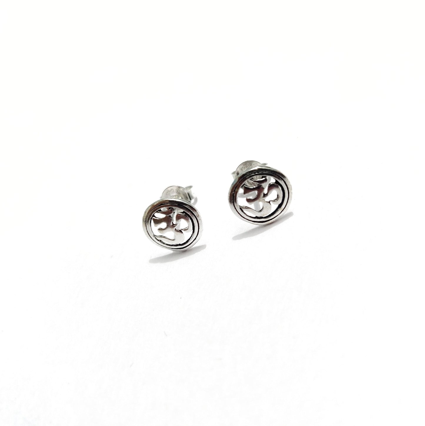 OM Symbol Stud Earrings in 925 Sterling Silver | Spiritual Earrings for Yoga & Meditation