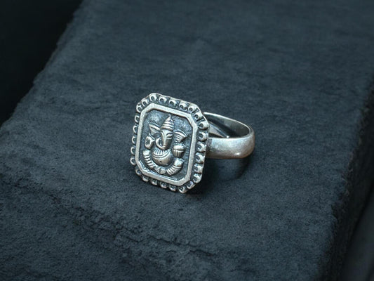 925 Sterling Silver Adjustable Ganesha Ring • Handmade Vintage Tribal Statement Jewelry • Hindu Ganpati Spiritual Ring • Devotional Gift for Men & Women • SR167