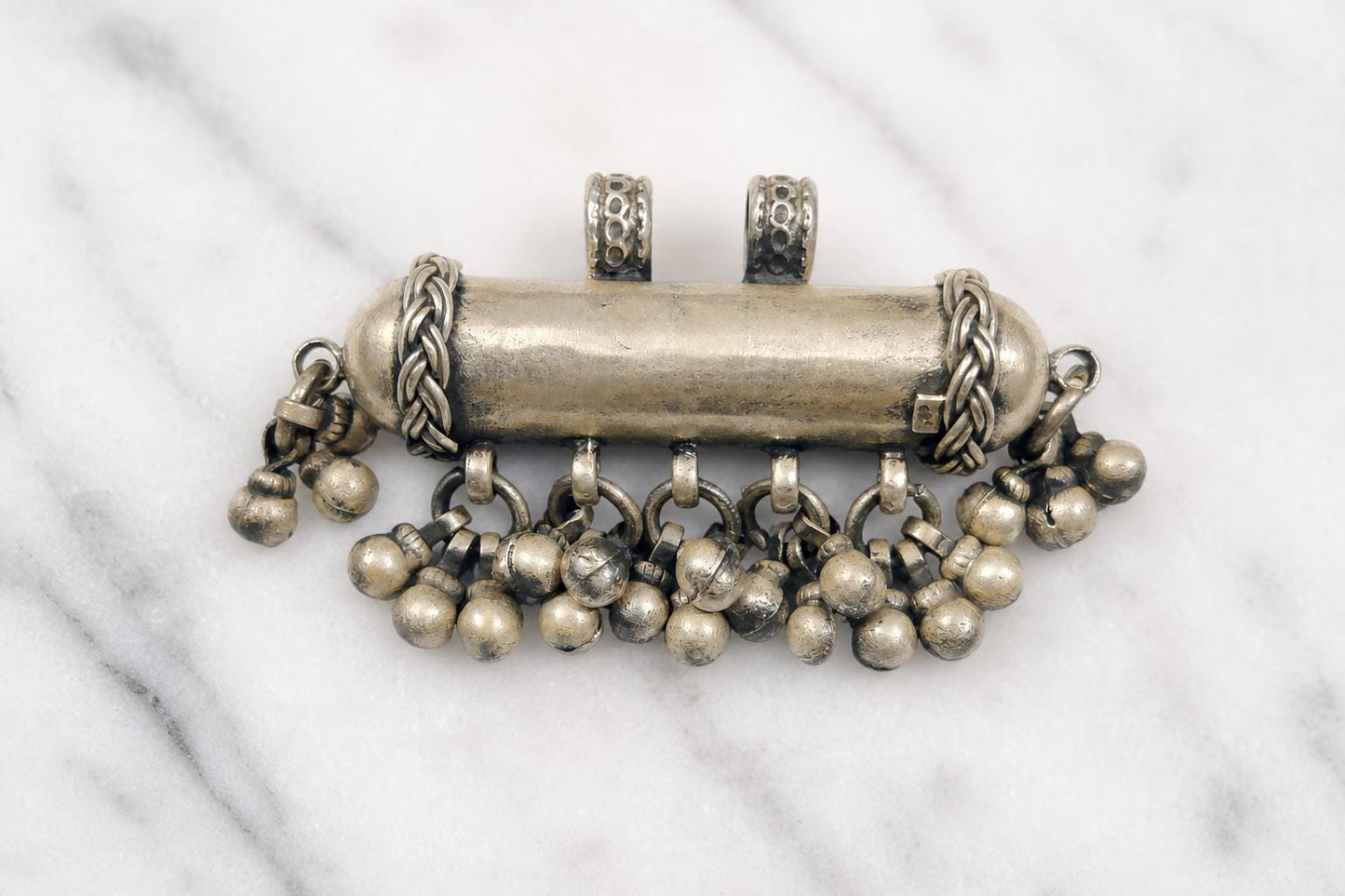 925 Sterling Silver Amulet Pendant Oxidized Vintage Tribal Barrel Pendant Large Ethnic Boho Jewelry Indian Silver Charm Gift for Her