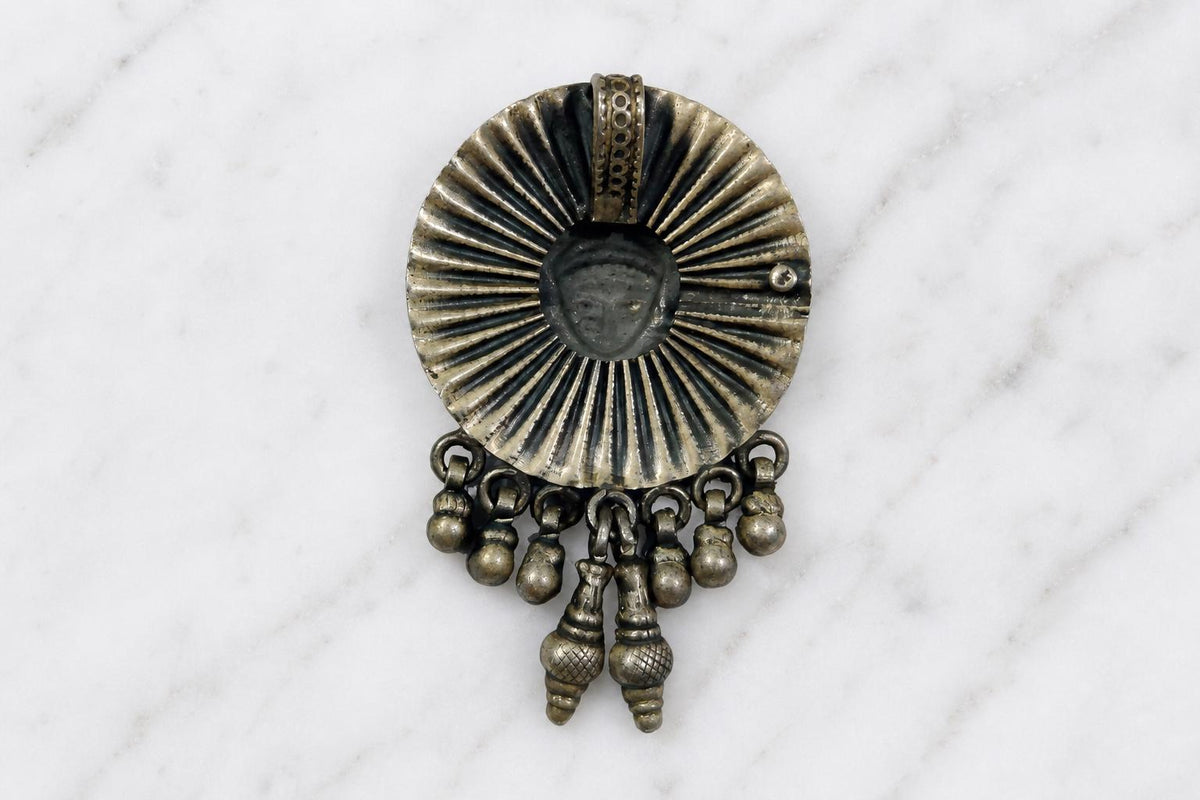 925 Sterling Silver Durga Pendant Oxidized Vintage Sunburst Goddess Durga Hindu Spiritual Jewelry Tribal Devi Pendant Gift for Mom
