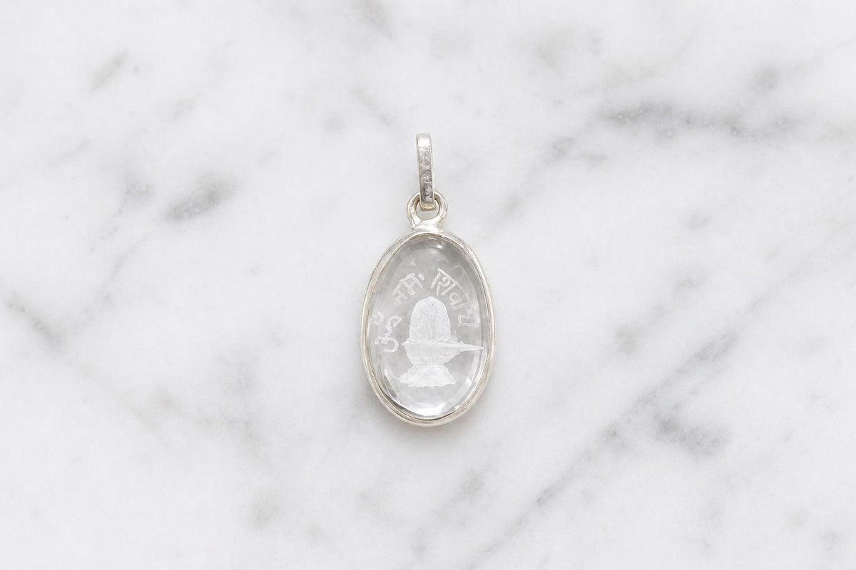 Sphatik Shiva Pendant Clear Quartz Om Namah Shivaya Large Shiva Shivling Crystal Pendant Hindu Spiritual Jewelry Spiritual Gift