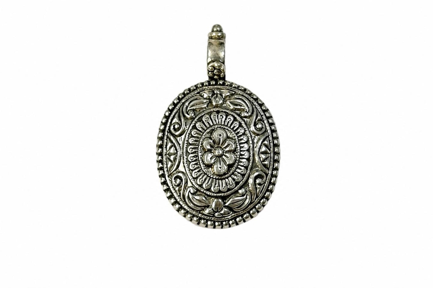 925 Sterling Silver Ornate Oval Pendant Oxidized Vintage Handcrafted Tribal Ethnic Statement Pendant Boho Jewelry Anniversary Gift