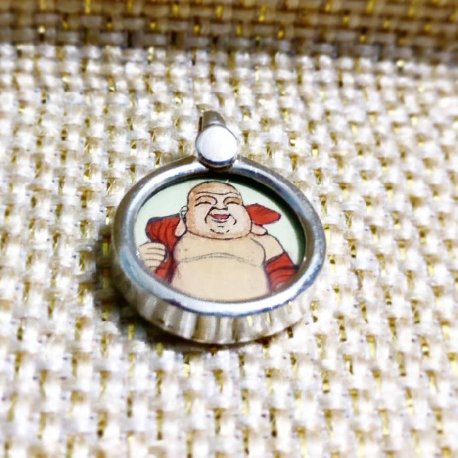 925 Sterling Silver Laughing Buddha Pendant Necklace, Hand-Painted Buddha Charm, Spiritual Good Luck Jewelry