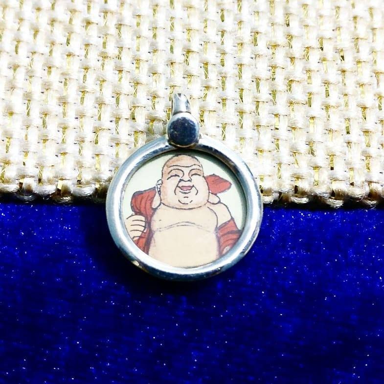 925 Sterling Silver Laughing Buddha Pendant Necklace, Hand-Painted Buddha Charm, Spiritual Good Luck Jewelry