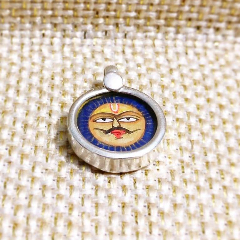 925 Sterling Silver Surya Sun God Pendant Necklace, Handpainted Glass Framed Spiritual Jewelry, Divine Energy Amulet