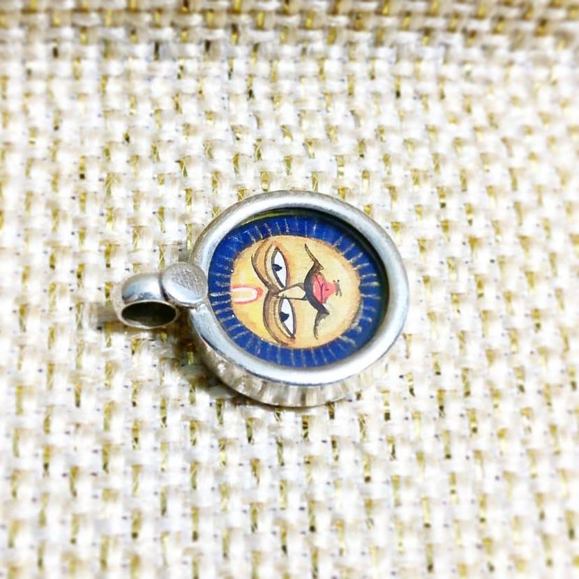925 Sterling Silver Surya Sun God Pendant Necklace, Handpainted Glass Framed Spiritual Jewelry, Divine Energy Amulet