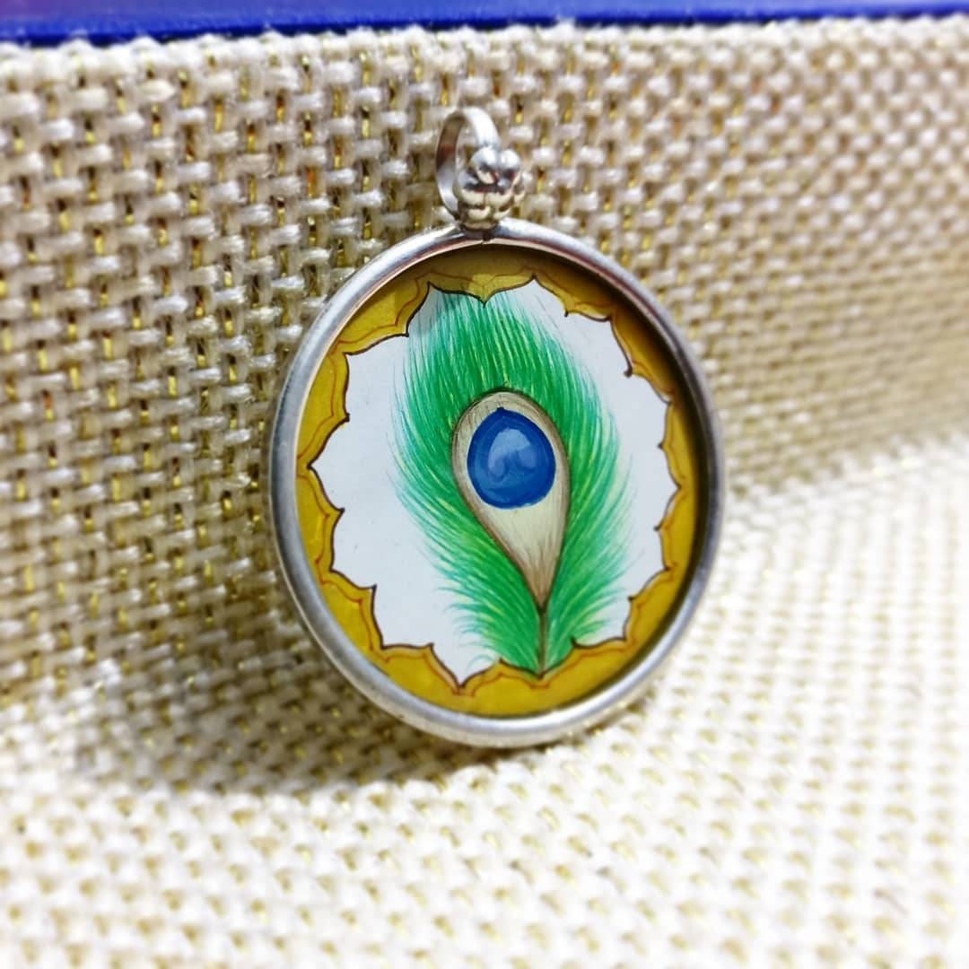 925 Sterling Silver Hand-Painted Peacock Feather Pendant Necklace, Nature Inspired Jewelry, Handmade Art Charm