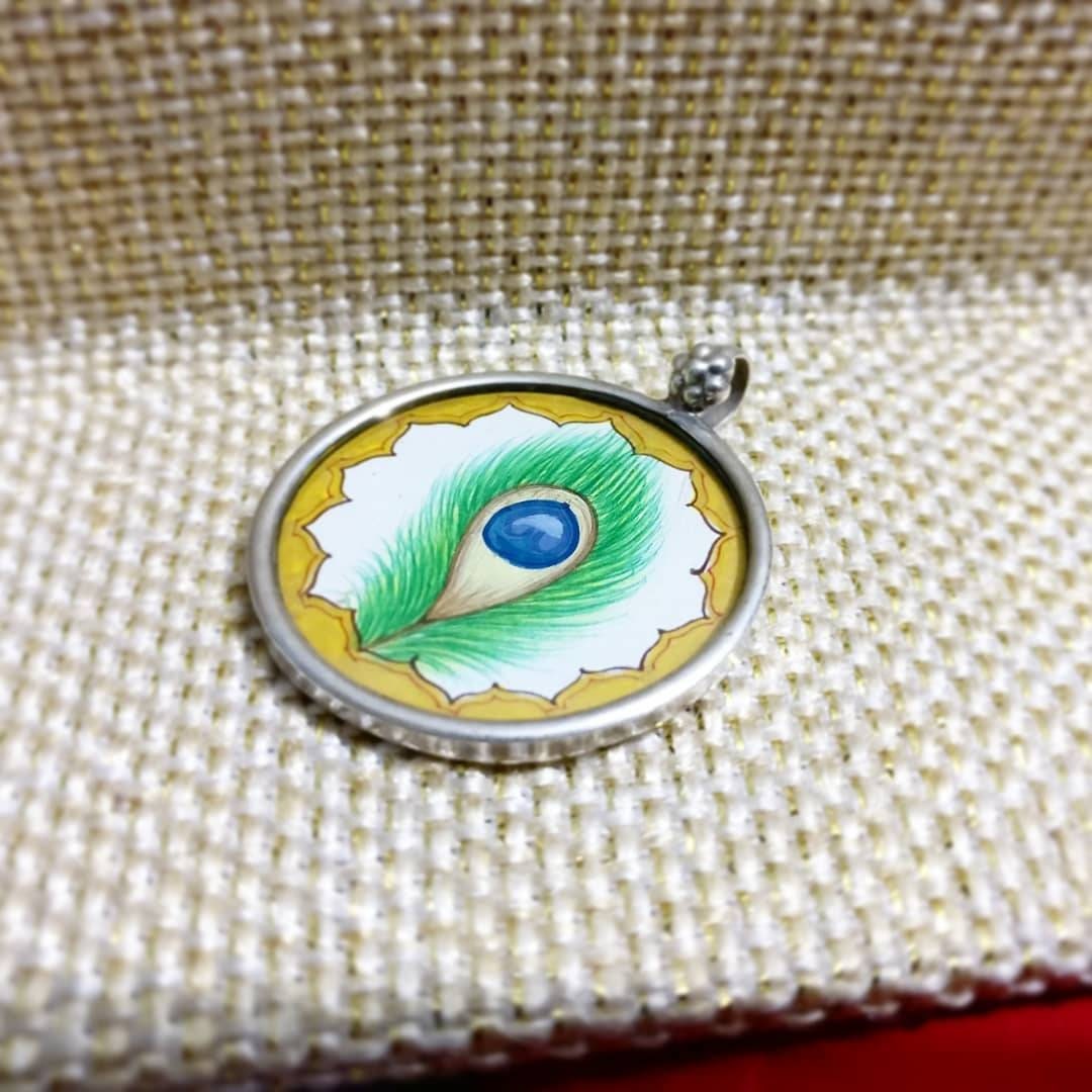 925 Sterling Silver Hand-Painted Peacock Feather Pendant Necklace, Nature Inspired Jewelry, Handmade Art Charm