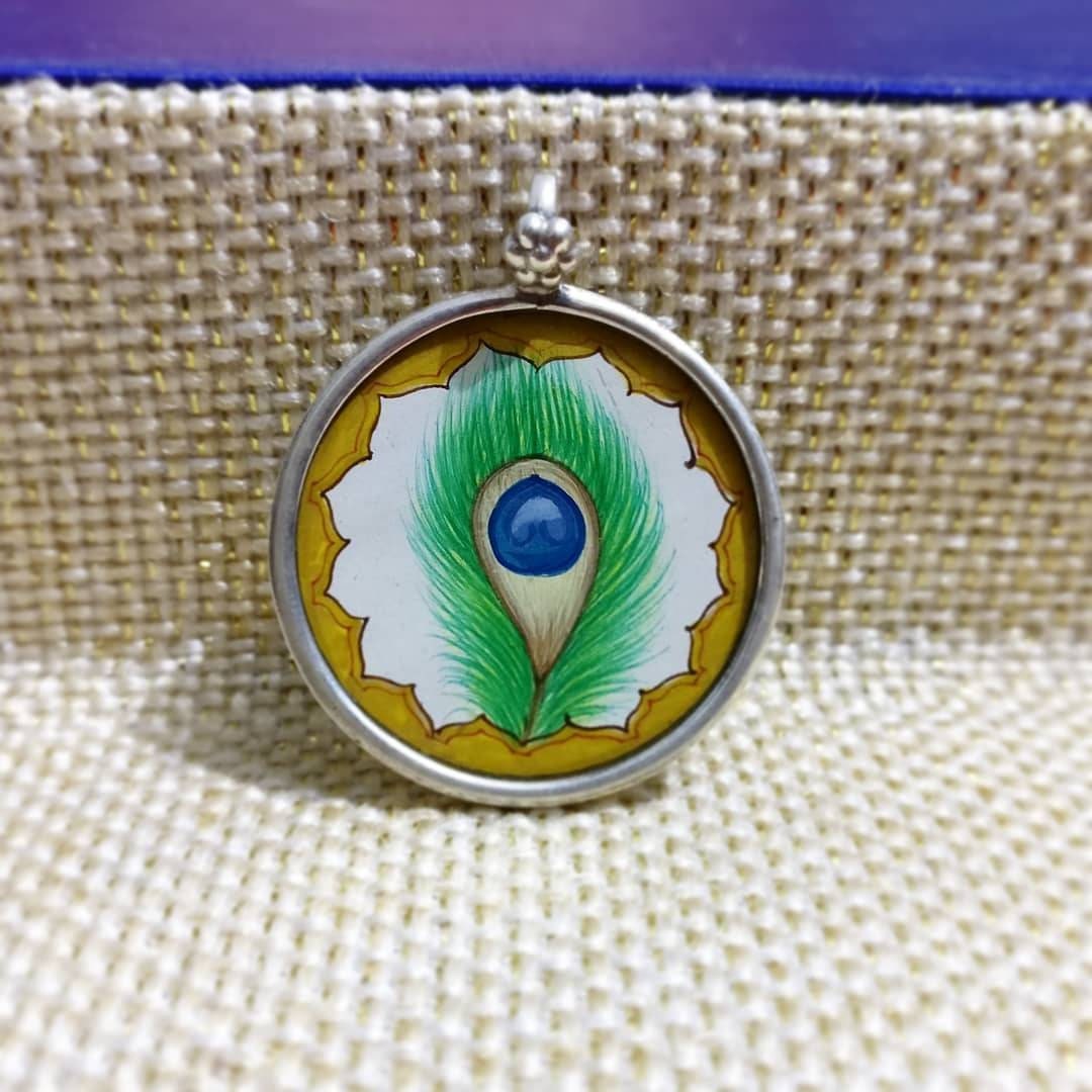 925 Sterling Silver Hand-Painted Peacock Feather Pendant Necklace, Nature Inspired Jewelry, Handmade Art Charm