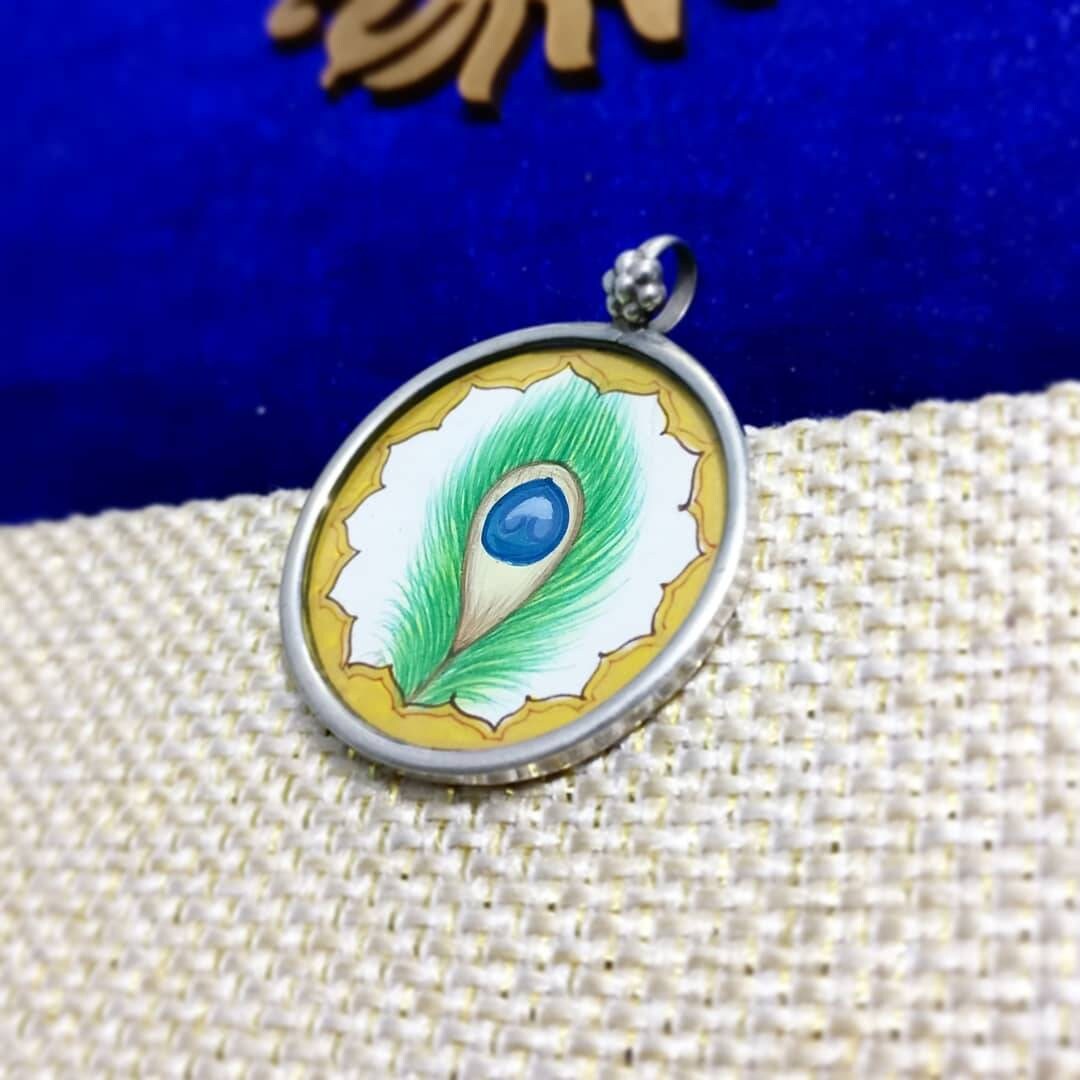 925 Sterling Silver Hand-Painted Peacock Feather Pendant Necklace, Nature Inspired Jewelry, Handmade Art Charm