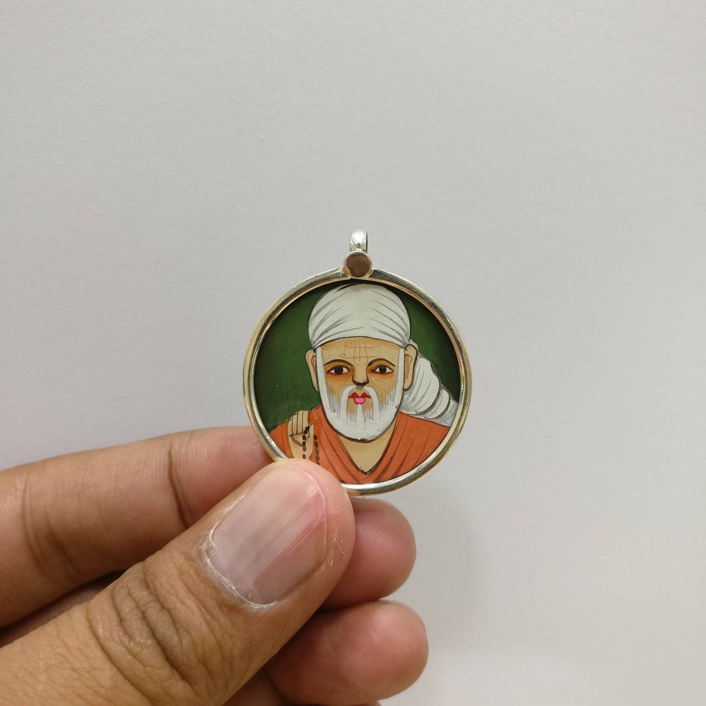 925 Sterling Silver Sai Baba Pendant Necklace, Glass Framed Spiritual Guru Jewelry, Divine Blessings Gift