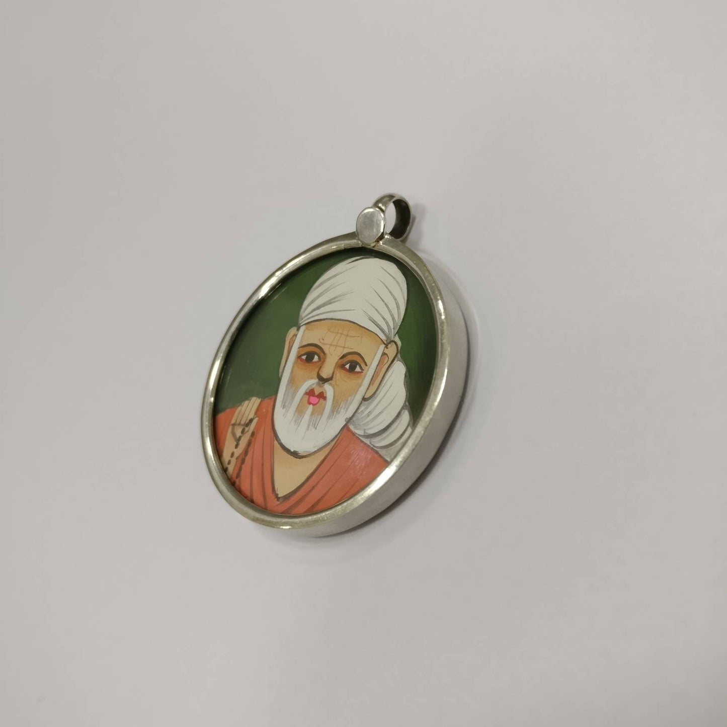 925 Sterling Silver Sai Baba Pendant Necklace, Glass Framed Spiritual Guru Jewelry, Divine Blessings Gift