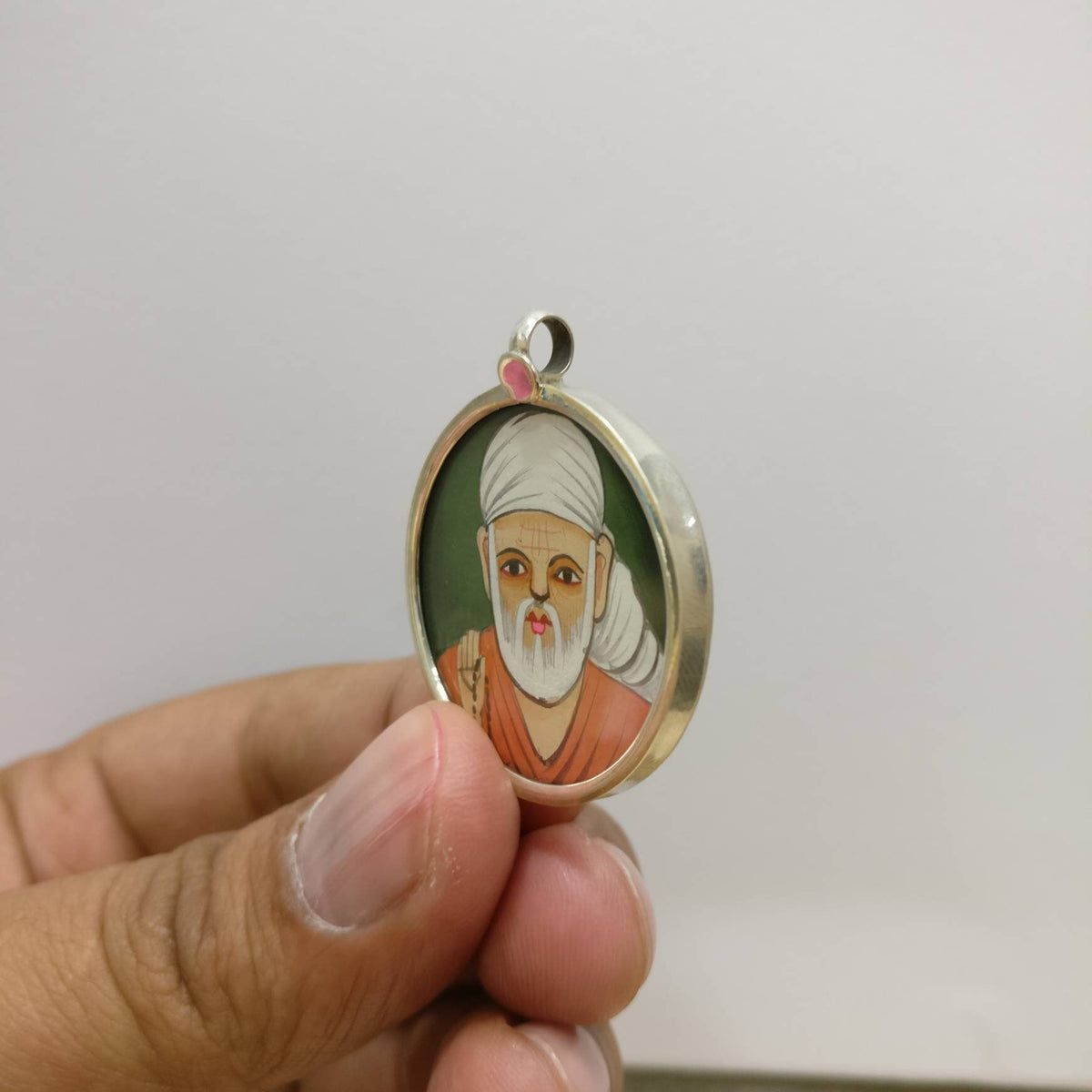 925 Sterling Silver Sai Baba Pendant Necklace, Glass Framed Spiritual Guru Jewelry, Divine Blessings Gift