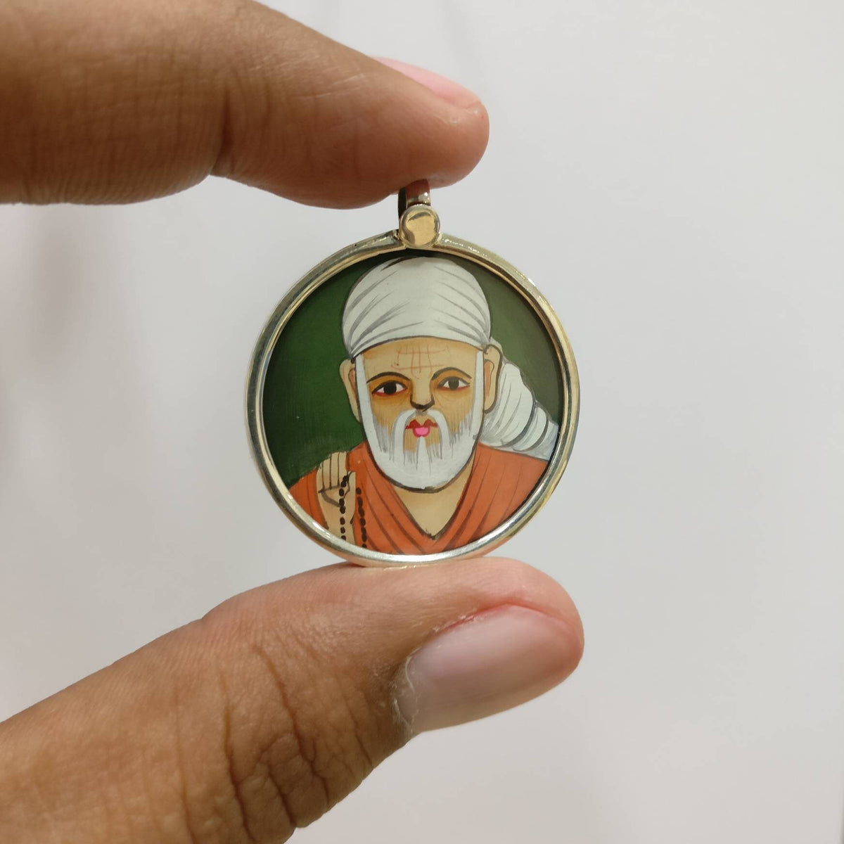 925 Sterling Silver Sai Baba Pendant Necklace, Glass Framed Spiritual Guru Jewelry, Divine Blessings Gift