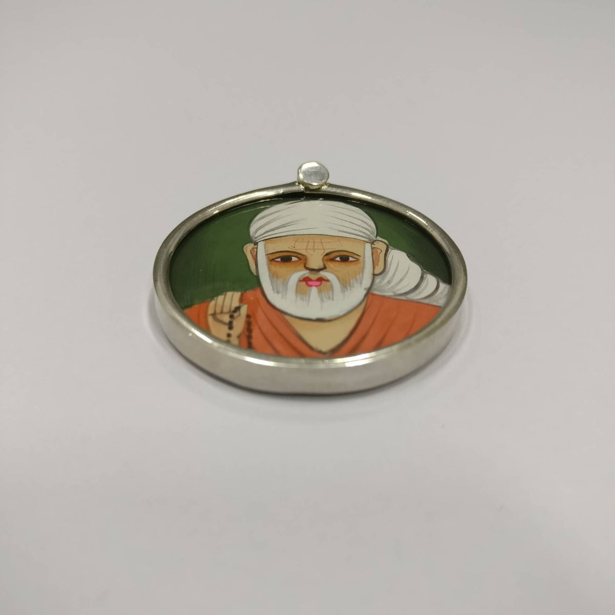 925 Sterling Silver Sai Baba Pendant Necklace, Glass Framed Spiritual Guru Jewelry, Divine Blessings Gift