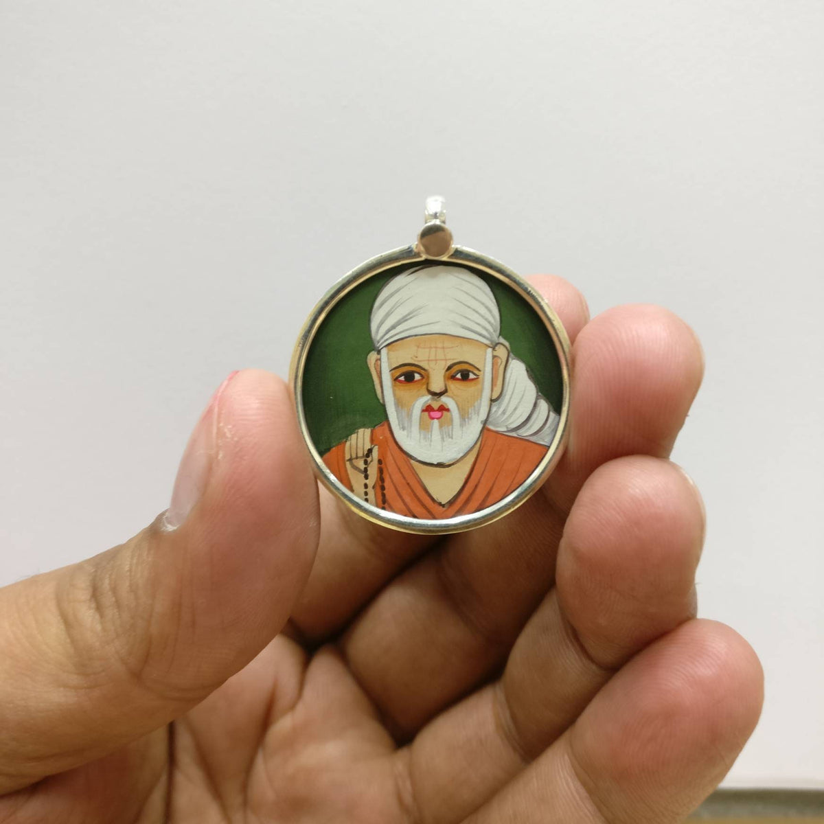 925 Sterling Silver Sai Baba Pendant Necklace, Glass Framed Spiritual Guru Jewelry, Divine Blessings Gift