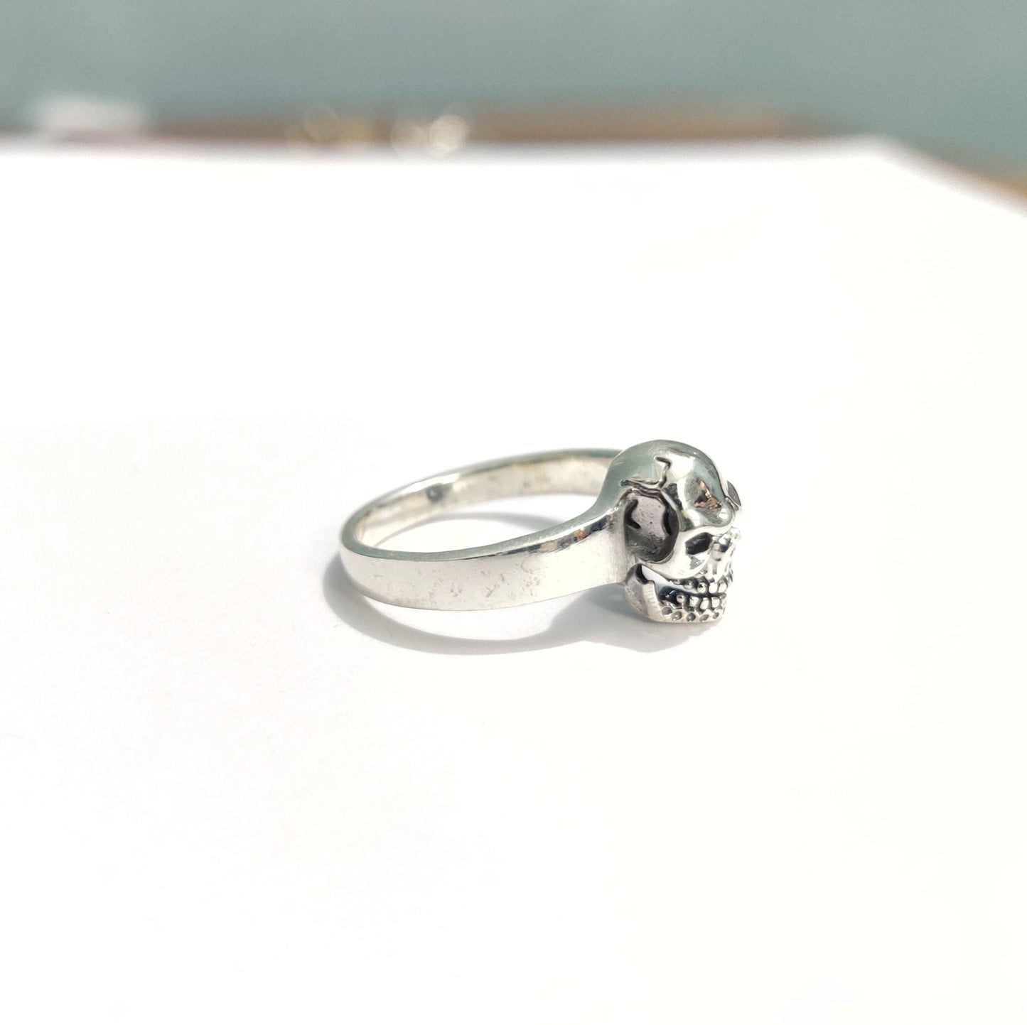 Handmade 925 Sterling Silver Skull Ring, Gothic Biker Punk Jewelry Gift