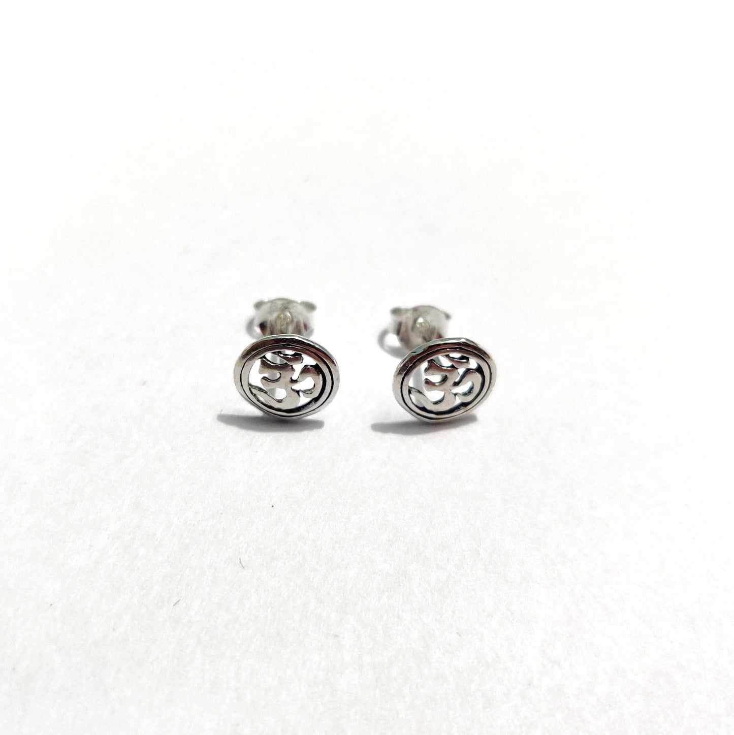 OM Symbol Stud Earrings in 925 Sterling Silver | Spiritual Earrings for Yoga & Meditation