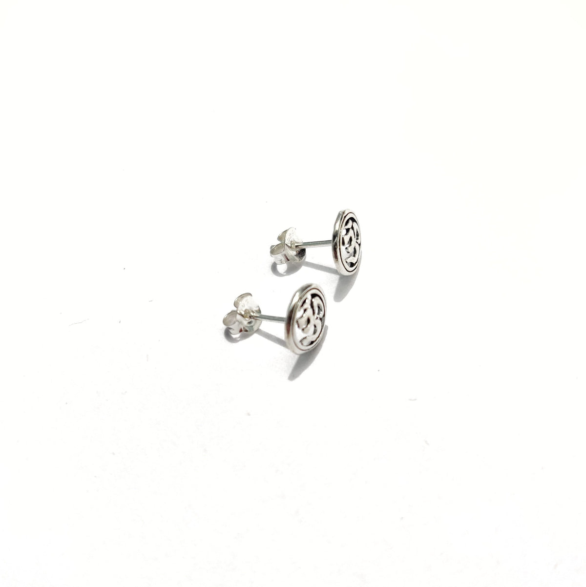 OM Symbol Stud Earrings in 925 Sterling Silver | Spiritual Earrings for Yoga & Meditation