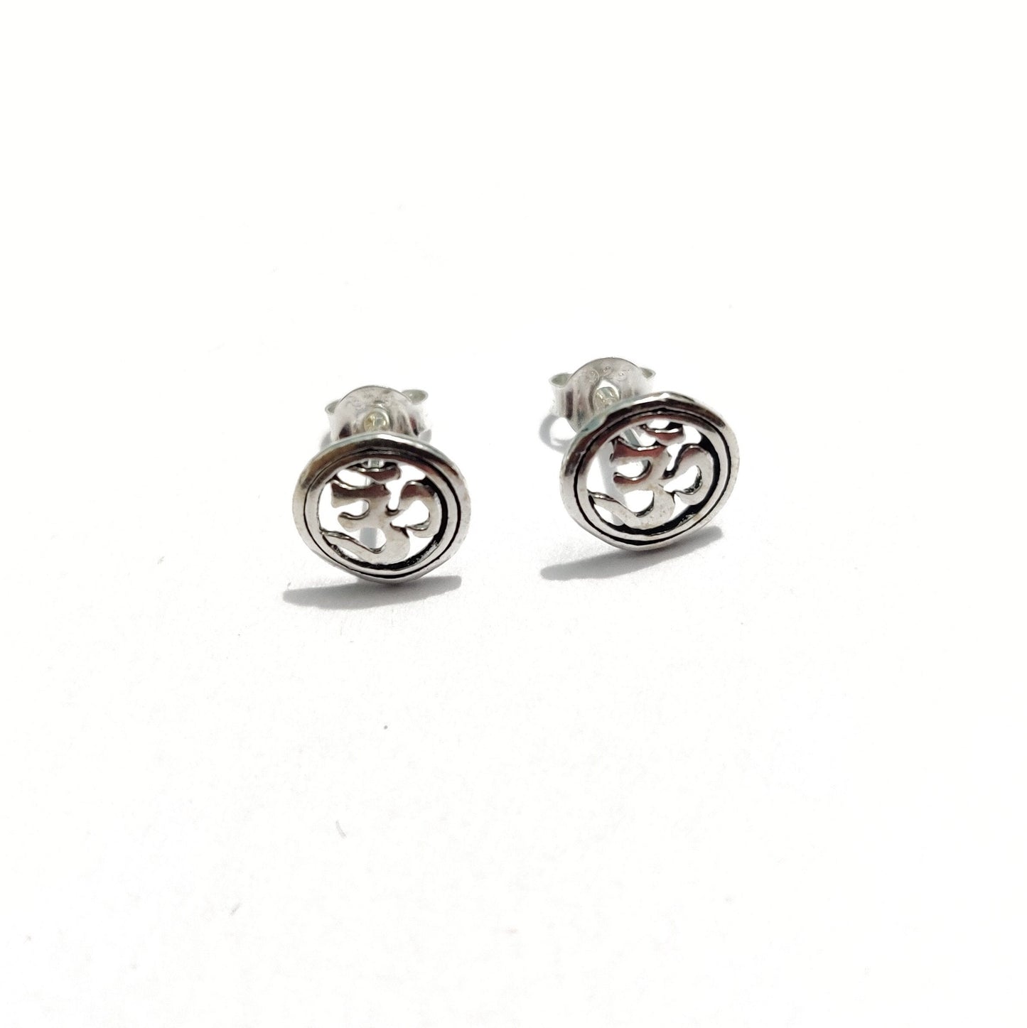 OM Symbol Stud Earrings in 925 Sterling Silver | Spiritual Earrings for Yoga & Meditation