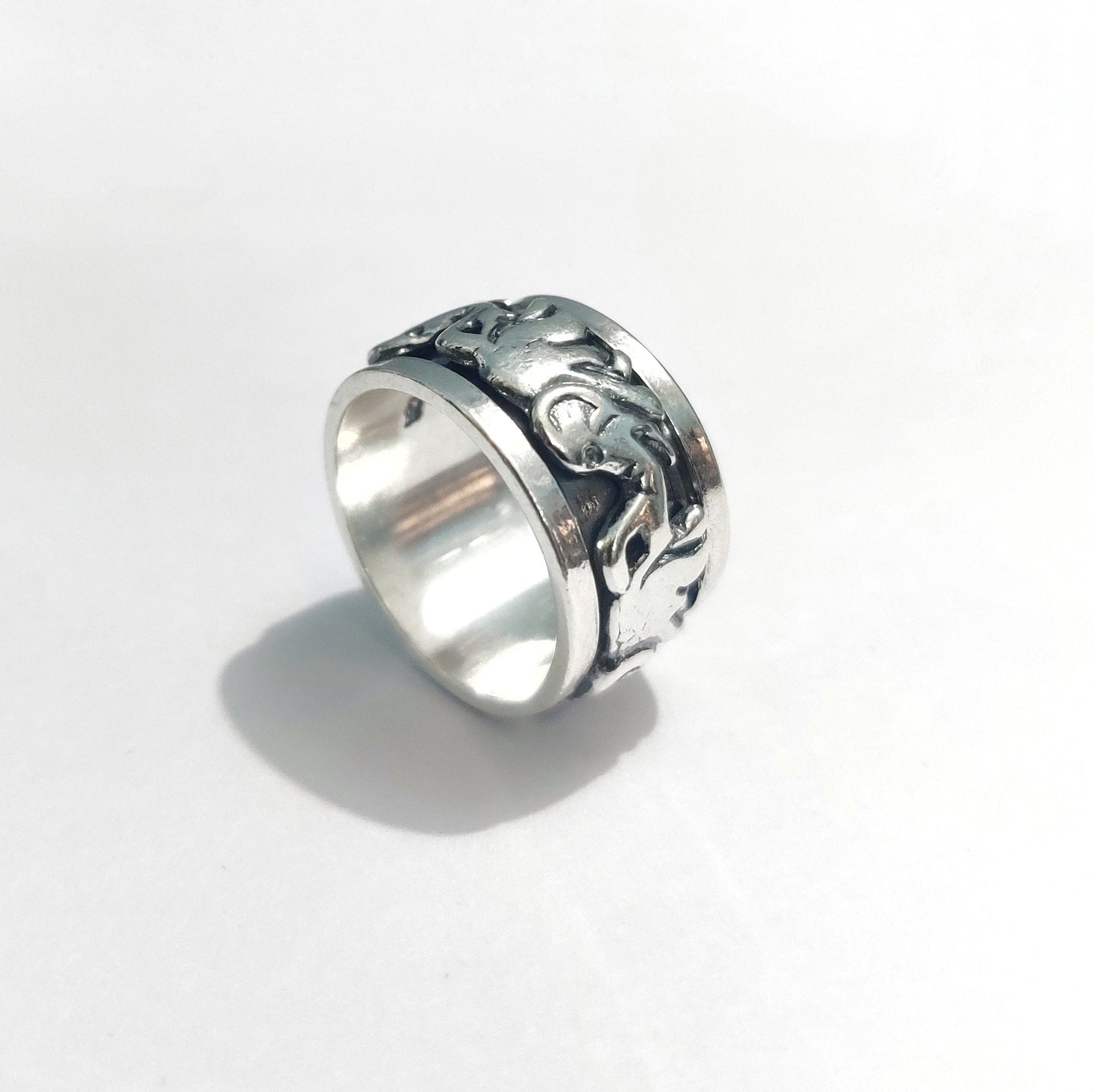 Handmade 925 Sterling Silver Elephant Ring, Spinner/Fidget Elephant Jewelry