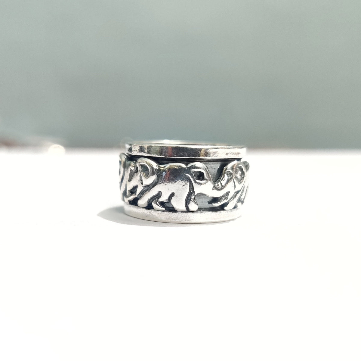 Handmade 925 Sterling Silver Elephant Ring, Spinner/Fidget Elephant Jewelry