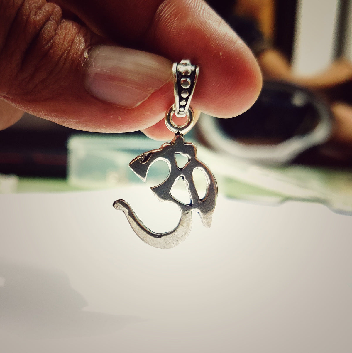 925 Sterling Silver Om Pendant Necklace, Handcrafted Hindu Yoga Symbol Jewelry, Spiritual Good Luck Charm