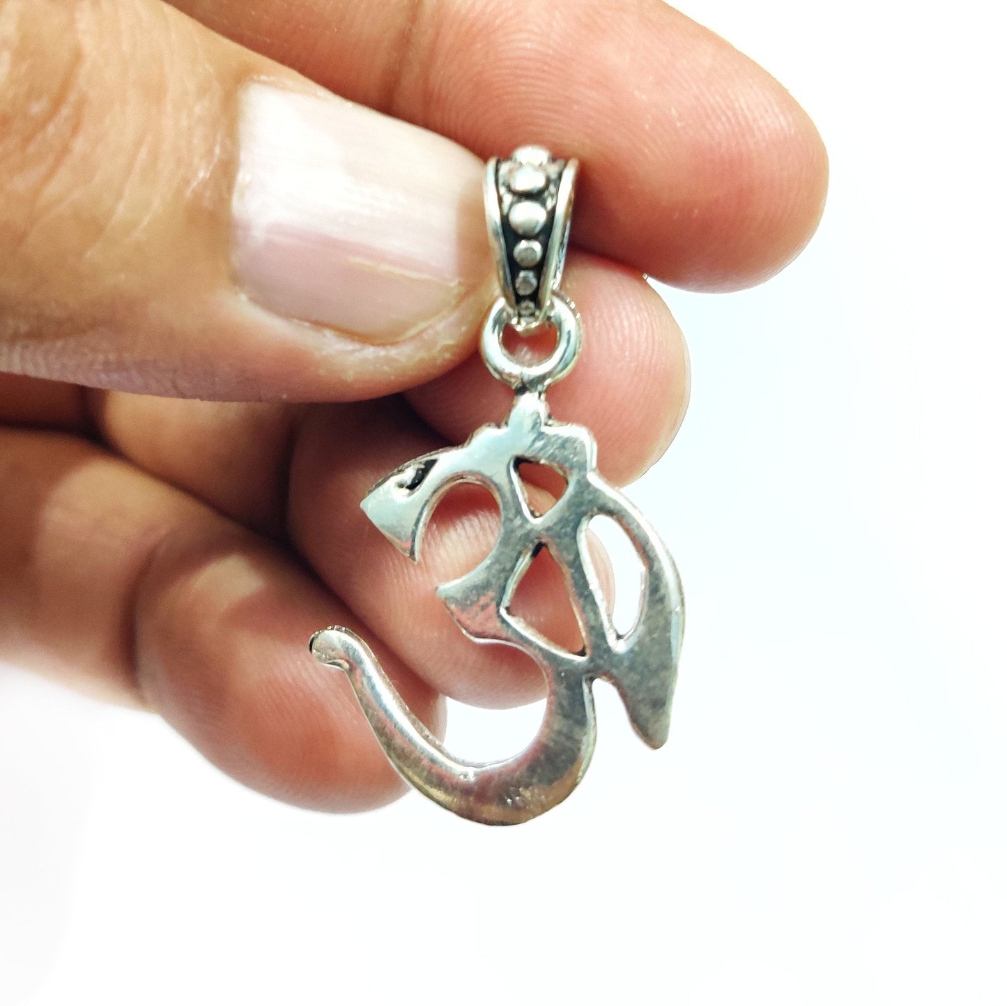 925 Sterling Silver Om Pendant Necklace, Handcrafted Hindu Yoga Symbol Jewelry, Spiritual Good Luck Charm