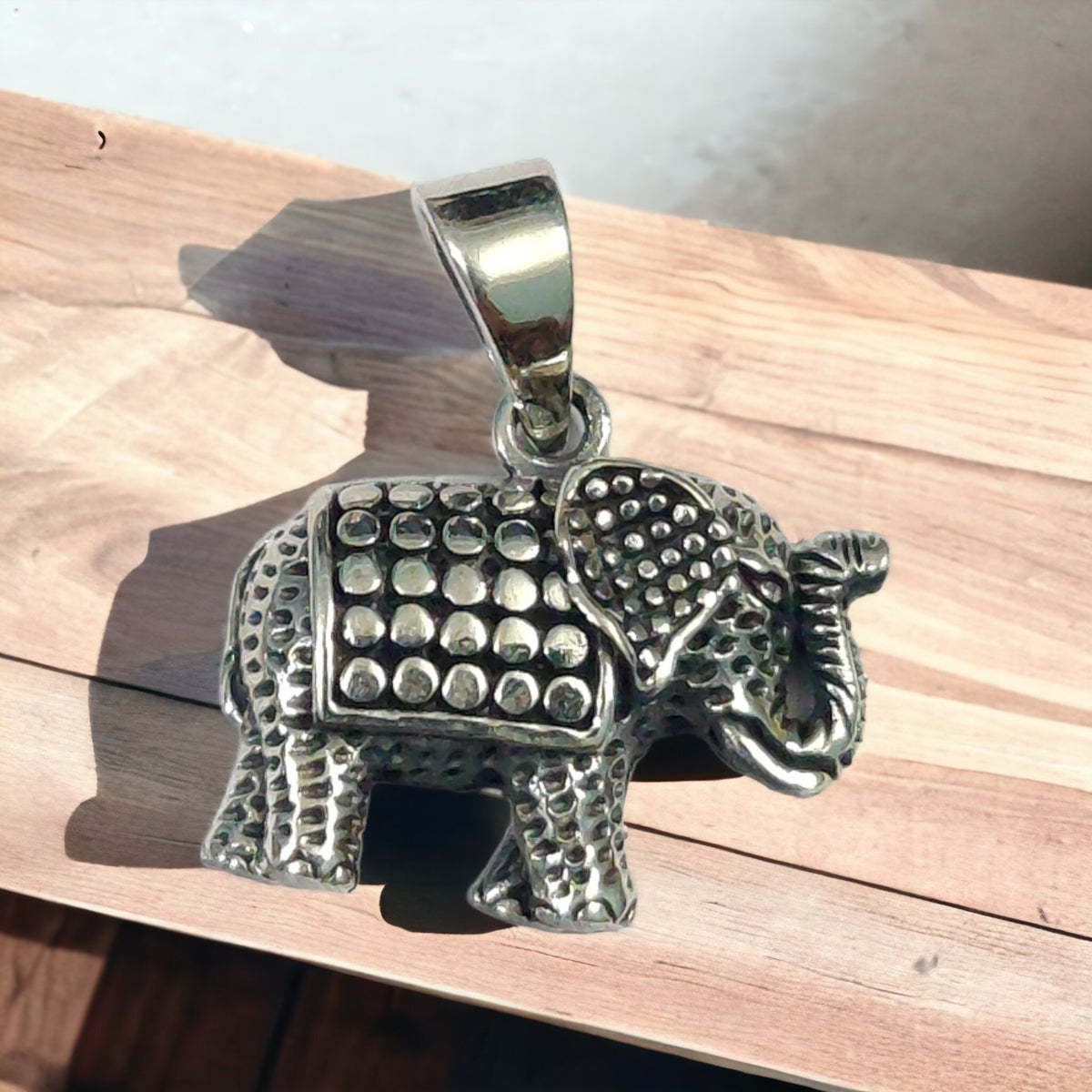 Sterling Silver Elephant Charm Pendant Necklace, Intricate Animal Jewelry, Symbol of Luck