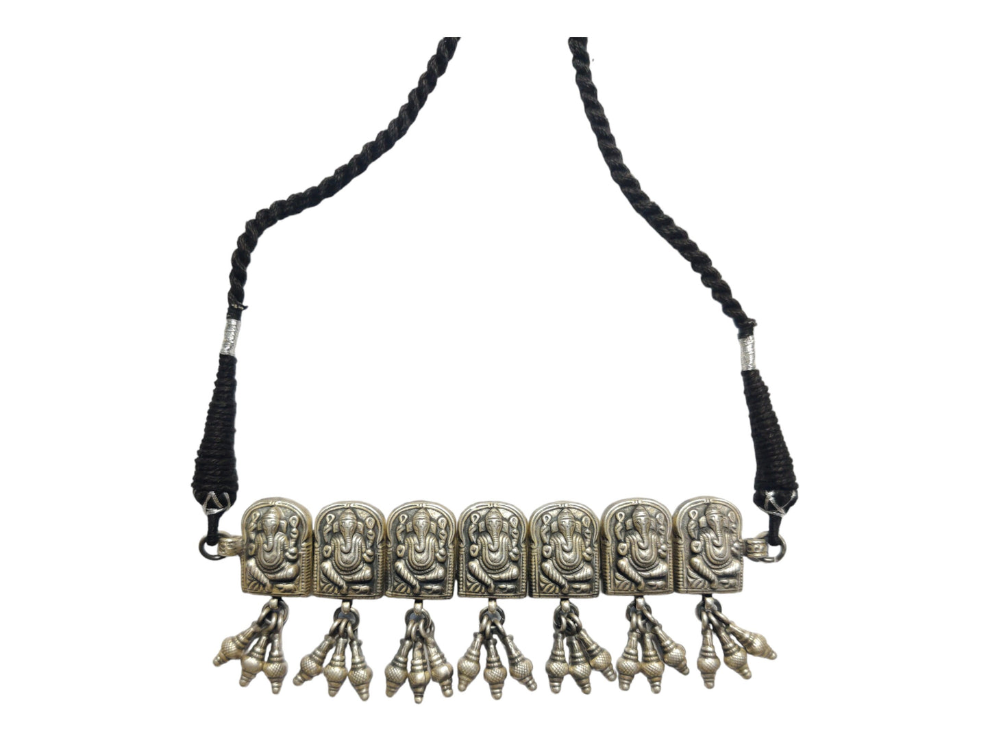 Pure Silver Ganesha Choker Necklace with adjustable length