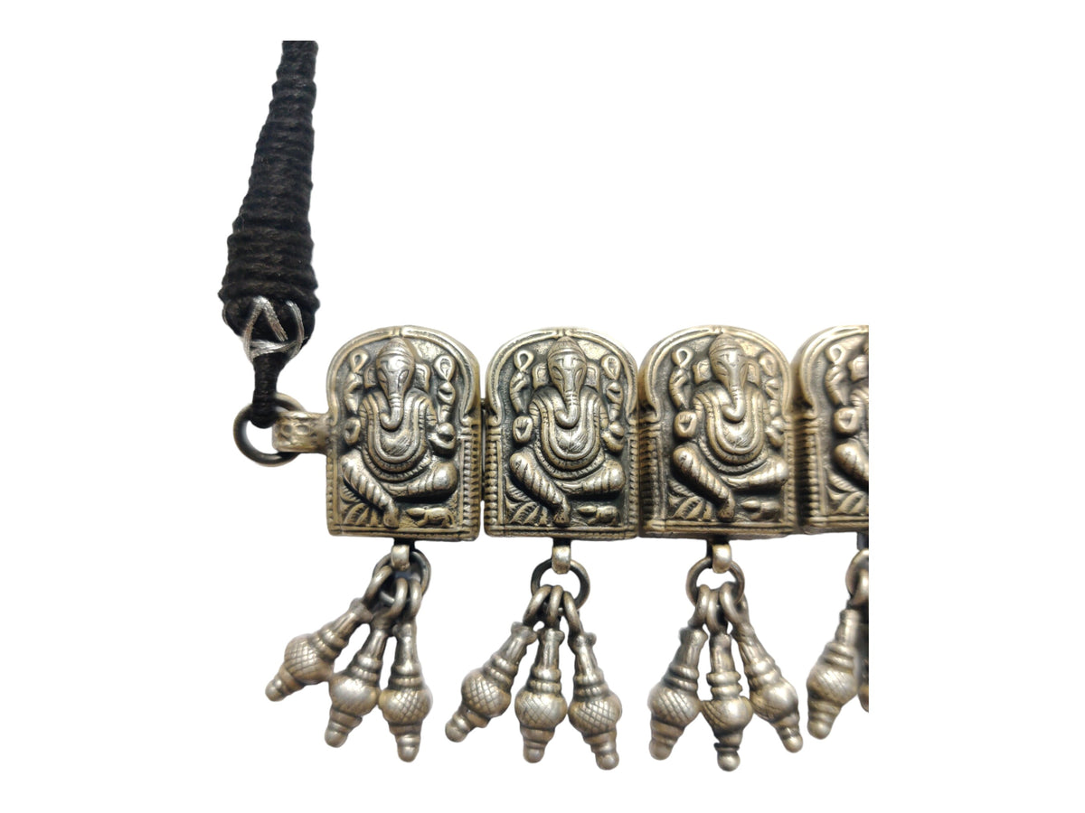 Pure Silver Ganesha Choker Necklace with adjustable length