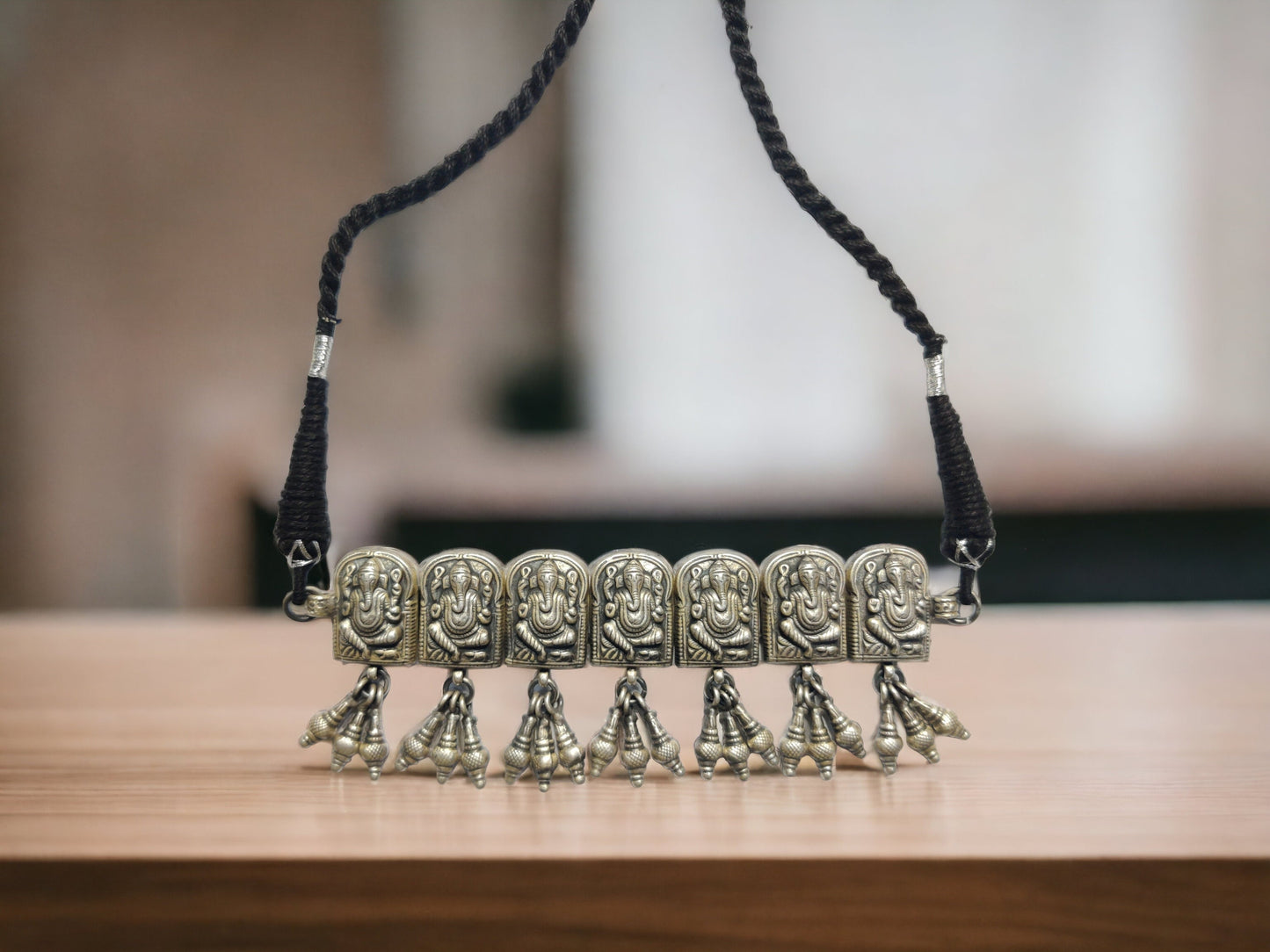 Pure Silver Ganesha Choker Necklace with adjustable length