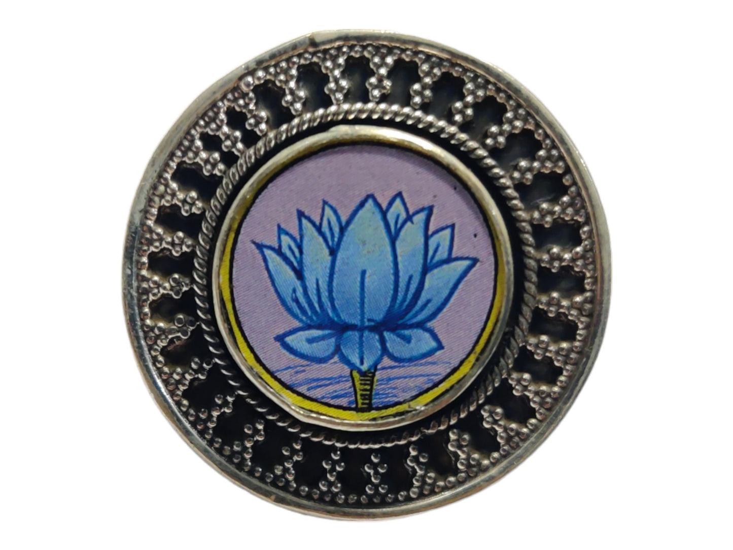 925 Sterling Silver Lotus Earrings, Handpainted Antique Flower, Spiritual Yoga Jewelry