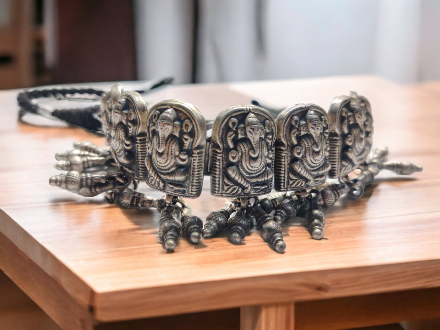 Pure Silver Ganesha Choker Necklace with adjustable length