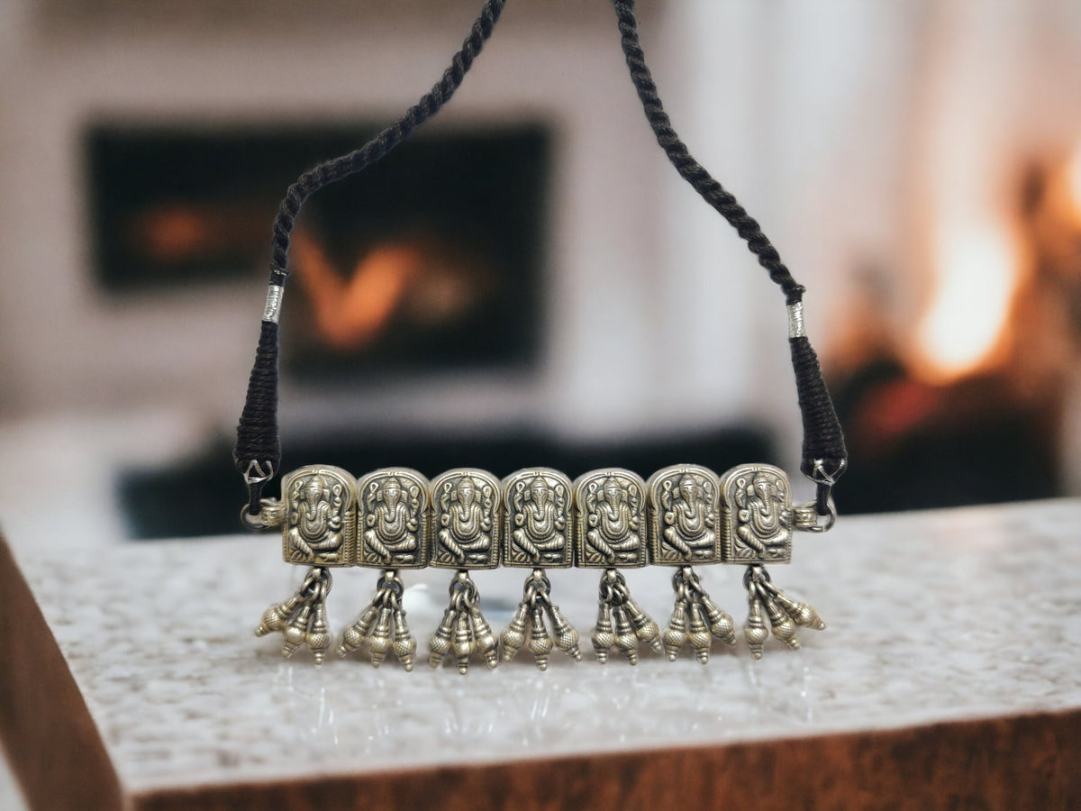 Pure Silver Ganesha Choker Necklace with adjustable length