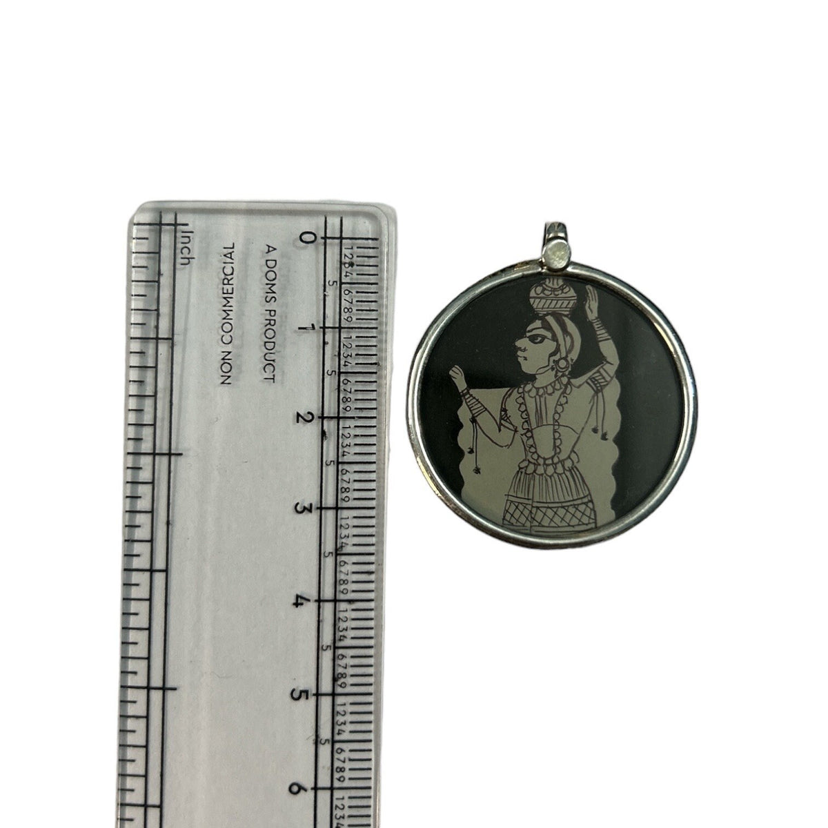 925 Sterling Silver Hand-Painted Indian Lady Pendant Necklace, Glass Framed Ethnic Jewelry