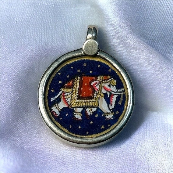 925 Sterling Silver Elephant Pendant, Handpainted Glass India Charm Necklace