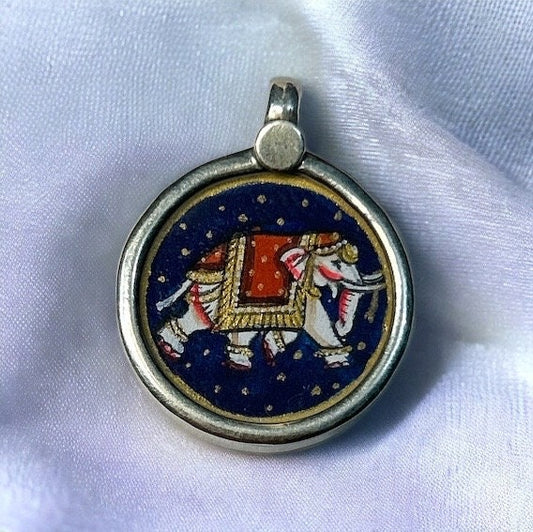 925 Sterling Silver Elephant Pendant Necklace • Hand-Painted Glass Framed Indian Elephant Charm • Animal-Inspired Ethnic Jewelry • Unique Gift for Her