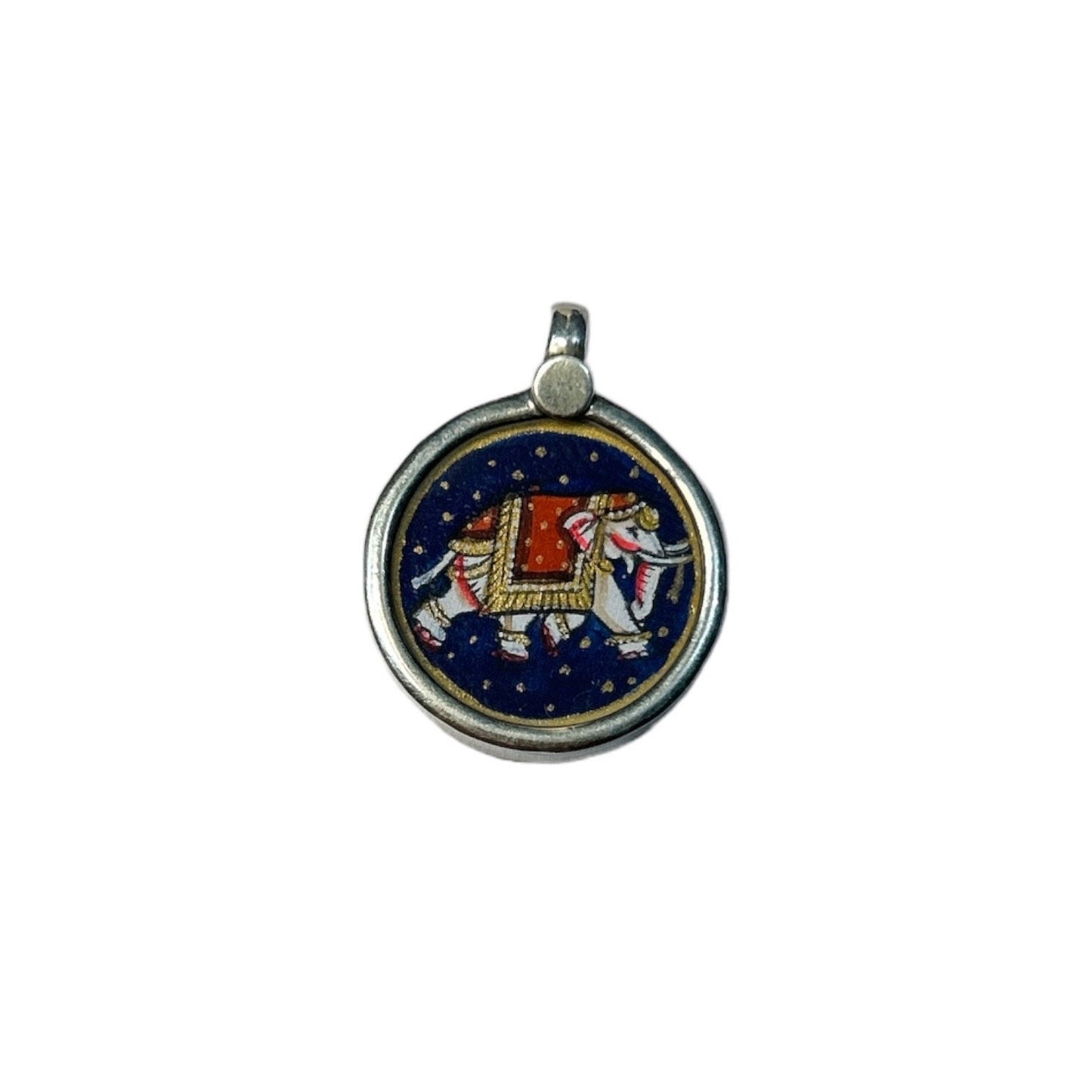 925 Sterling Silver Elephant Pendant, Handpainted Glass India Charm Necklace