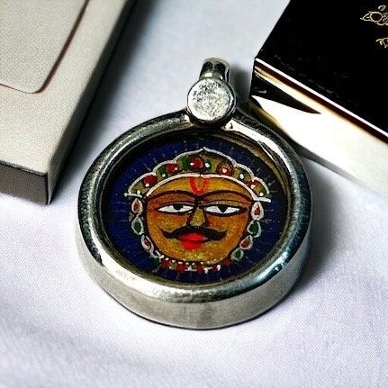 925 Sterling Silver Sun Surya Pendant Necklace, Hand-Painted Glass Art Jewelry, Spiritual Solar Charm Gift