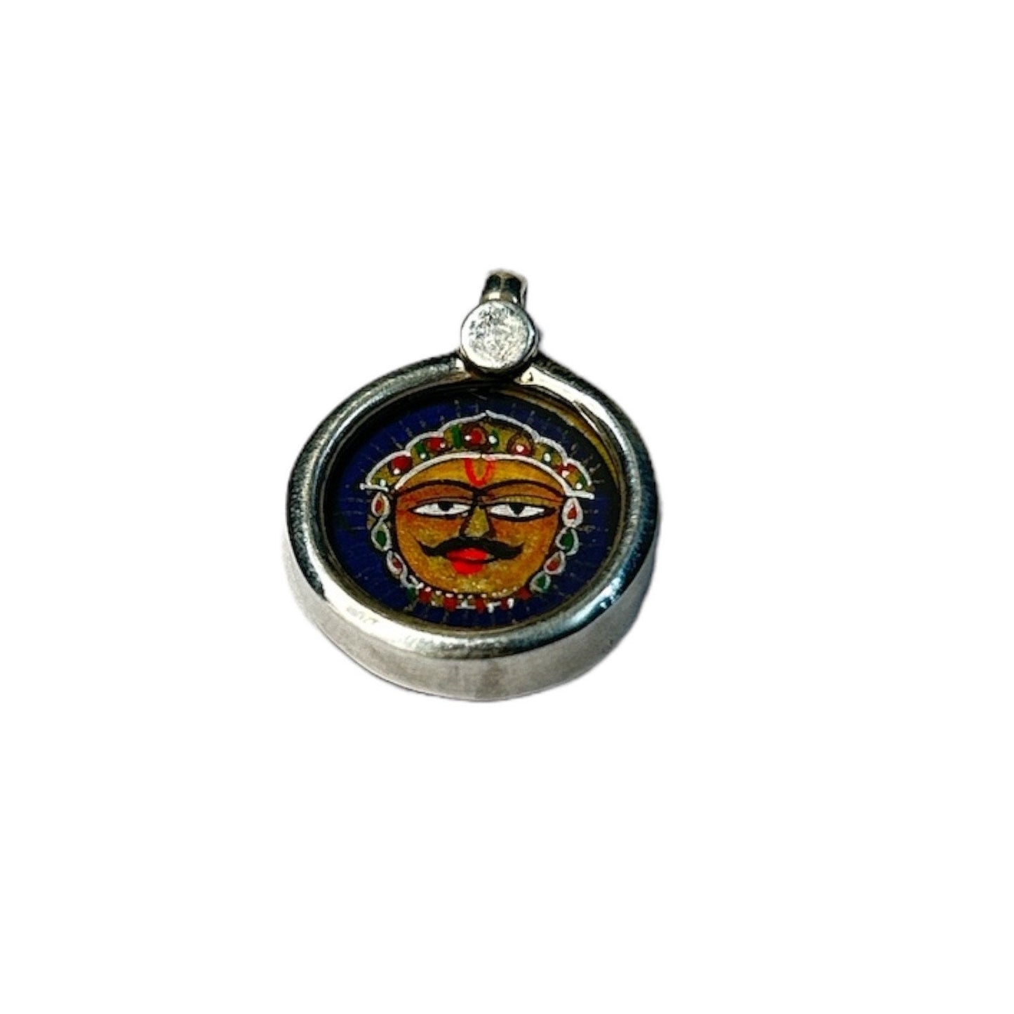 925 Sterling Silver Sun Surya Pendant Necklace, Hand-Painted Glass Art Jewelry, Spiritual Solar Charm Gift