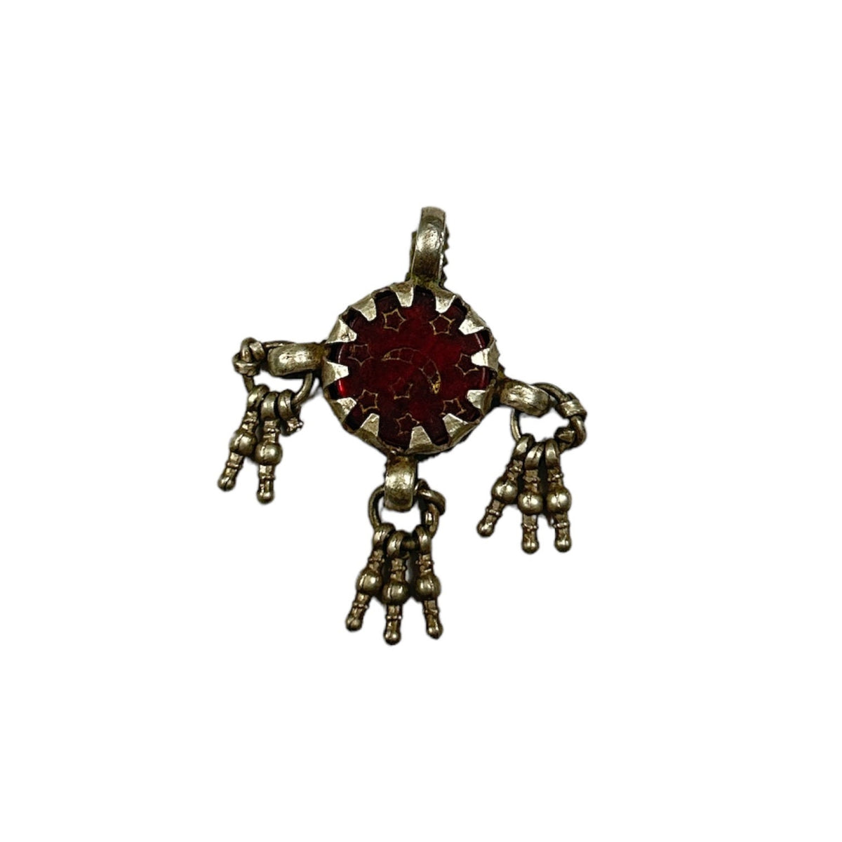 Vintage Tribal Old High Grade Silver Pendant with Glass Stones, Handmade Jewelry