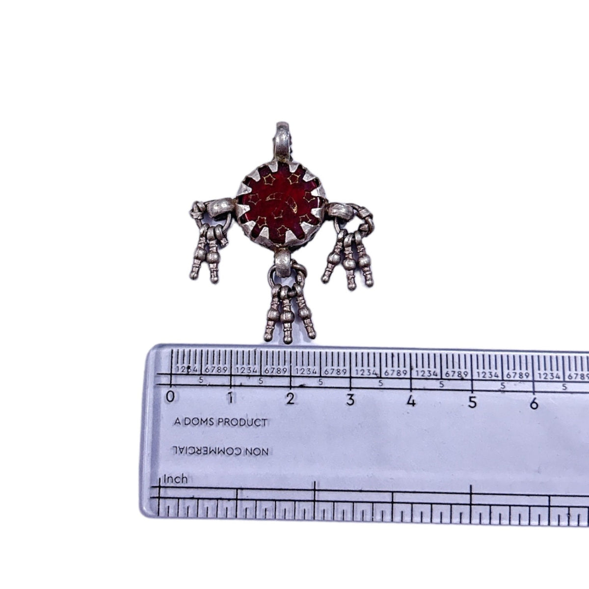 Vintage Tribal Old High Grade Silver Pendant with Glass Stones, Handmade Jewelry