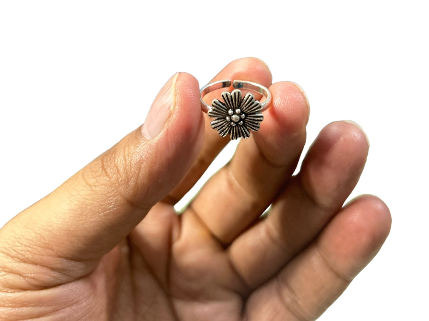 Adjustable 925 Sterling Silver Boho Rings, Flower Mandala Sunburst & Vintage Rose