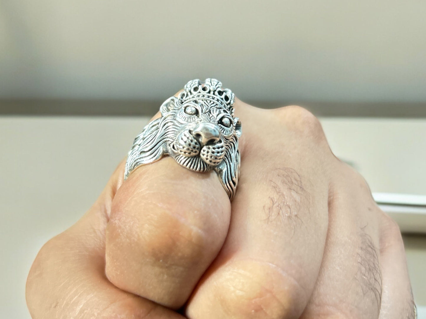 925 Sterling Silver Lion Ring, US Size 10.5, Bold Mens Statement Ring Gift