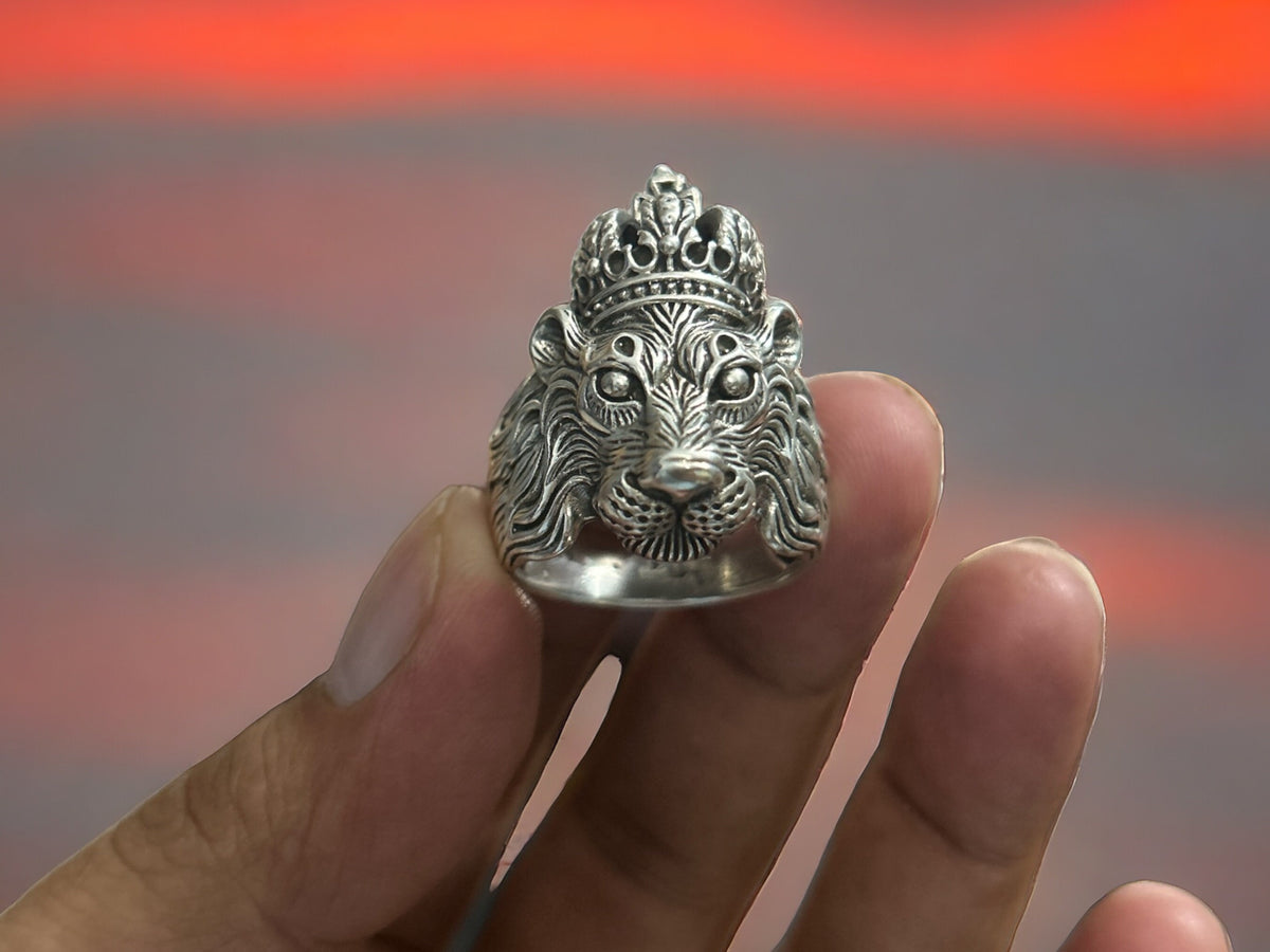 925 Sterling Silver Lion Ring, US Size 10.5, Bold Mens Statement Ring Gift