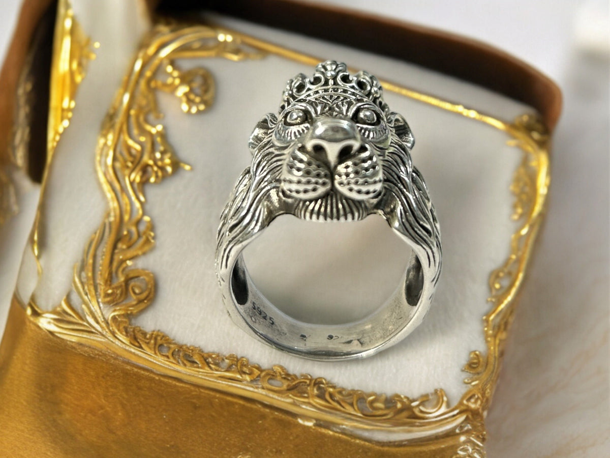 925 Sterling Silver Lion Ring, US Size 10.5, Bold Mens Statement Ring Gift