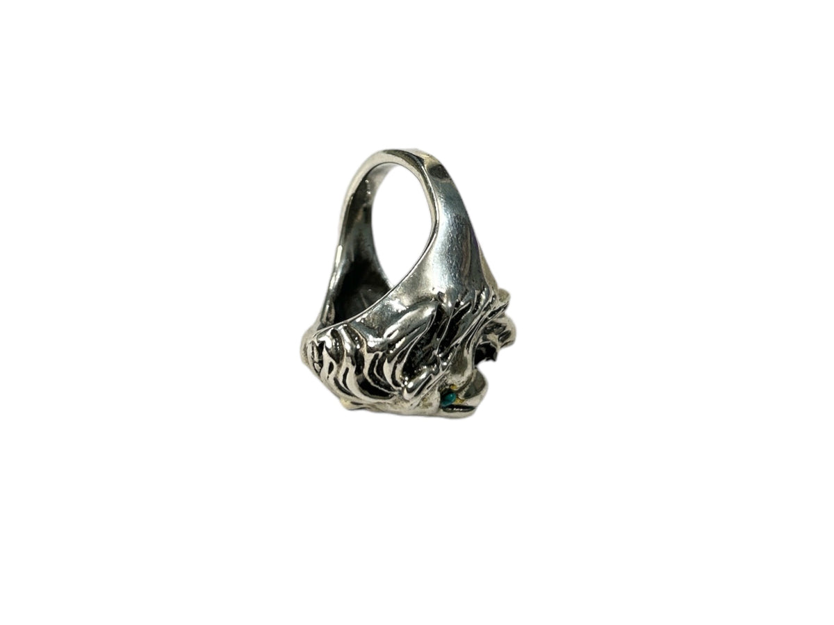 925 Sterling Silver Lion Ring US Size 8, Turquoise Eyes Bold Mens Statement Ring