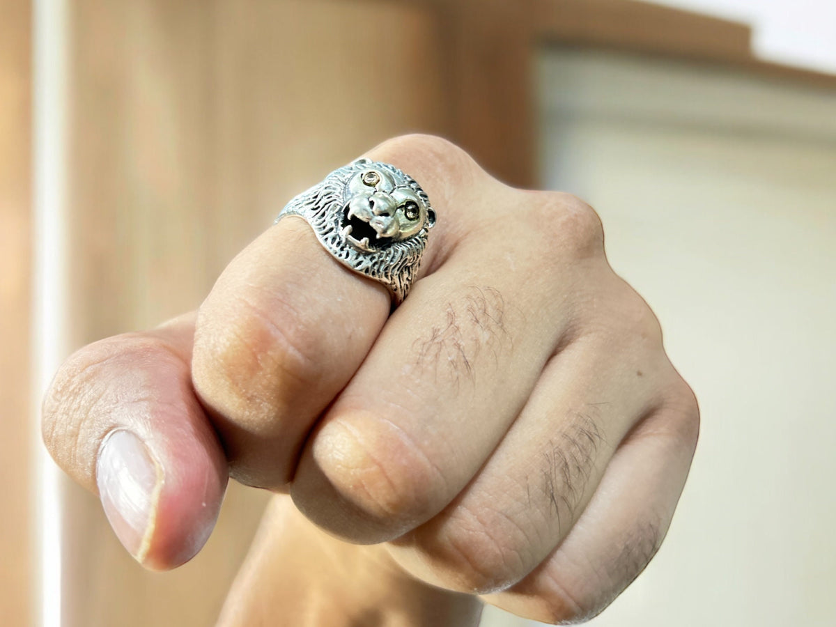 925 Sterling Silver Lion Ring, US Size 11 Mens Bold Statement Ring Gift