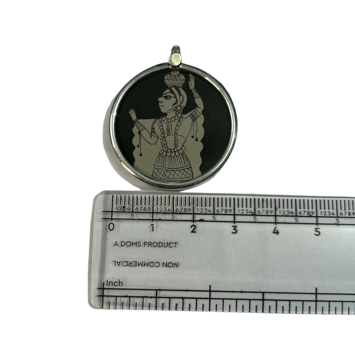925 Sterling Silver Hand-Painted Indian Lady Pendant Necklace, Glass Framed Ethnic Jewelry